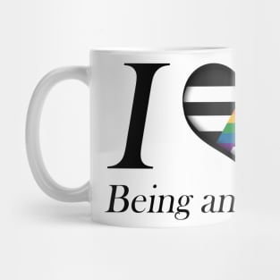 I Heart Being an Ally Design Pride Flag Colored Heart Mug